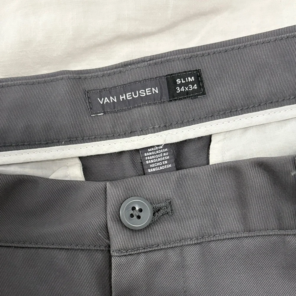 Van Heusen Flat Front Slim Fit Gray Pants